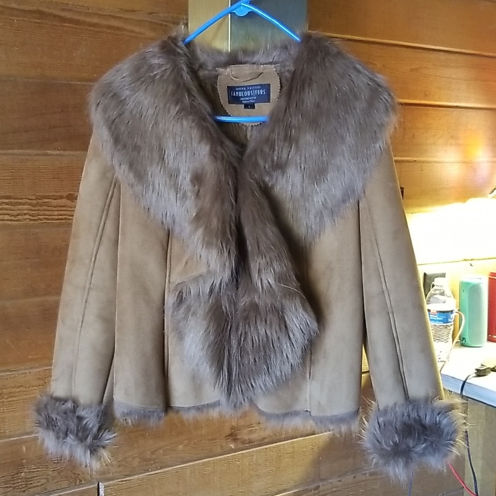 Donna Salyers Fabulous Furs Women's Brown Faux Fur Jacket Coat Large